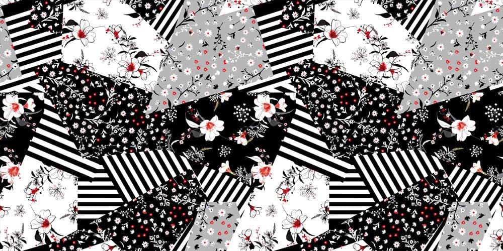 Monochrome Floral Patchwork Wallpaper