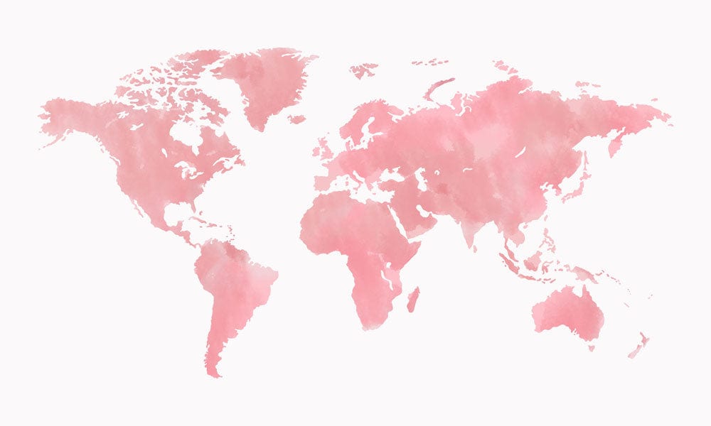 Blush Pink Watercolour World Map Mural Wallpaper for Modern Interiors