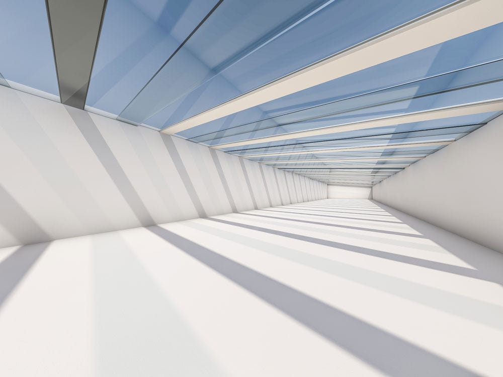 Modern Blue and White Architectural Tunnel Mural Wallpaper - Sleek Design