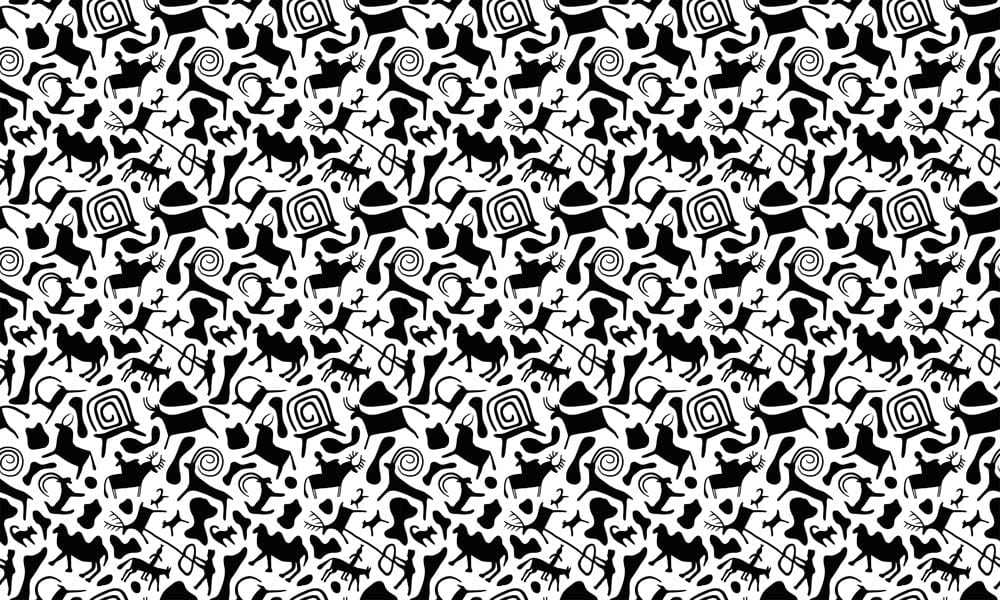 Monochrome Ancient Symbols Pattern Mural Wallpaper