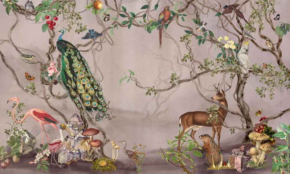 Exotic Wildlife Safari Mural Wallpaper: Vibrant Nature Scene in Earthy Tones