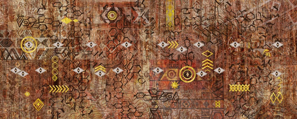 Rustic Geometric Tribal Pattern Mural Wallpaper in Warm Earthy Tones