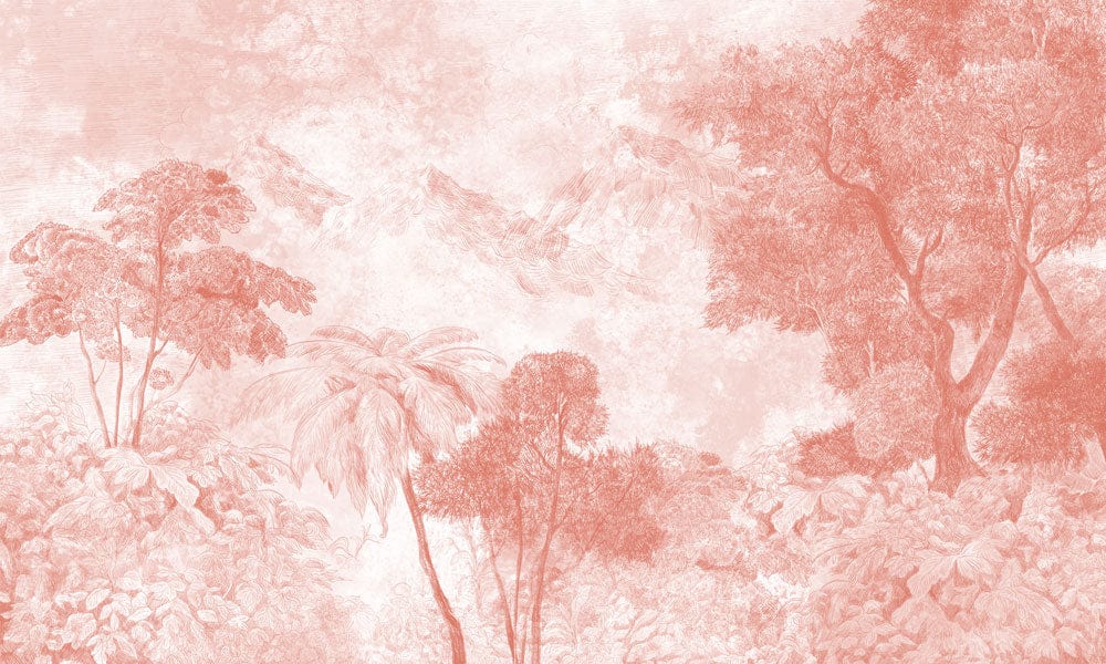 Coral Scenic Jungle Mural Wallpaper for Elegant Interior Design Bliss