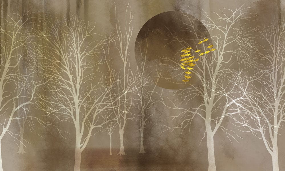 Golden Autumn Forest Mural Wallpaper in Elegant Earthy Tones Design