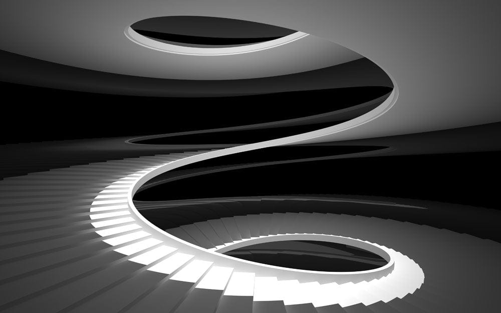 Elegant Monochrome Spiral Staircase Abstract Mural Wallpaper for Modern Interiors