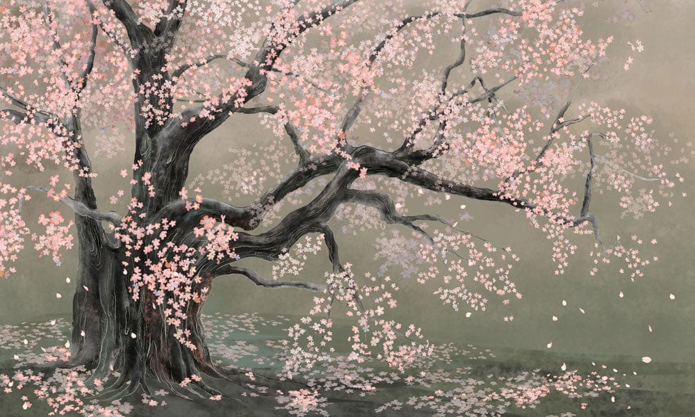 Elegant Cherry Blossom Tree Mural Wallpaper in Serene Pastel Shades