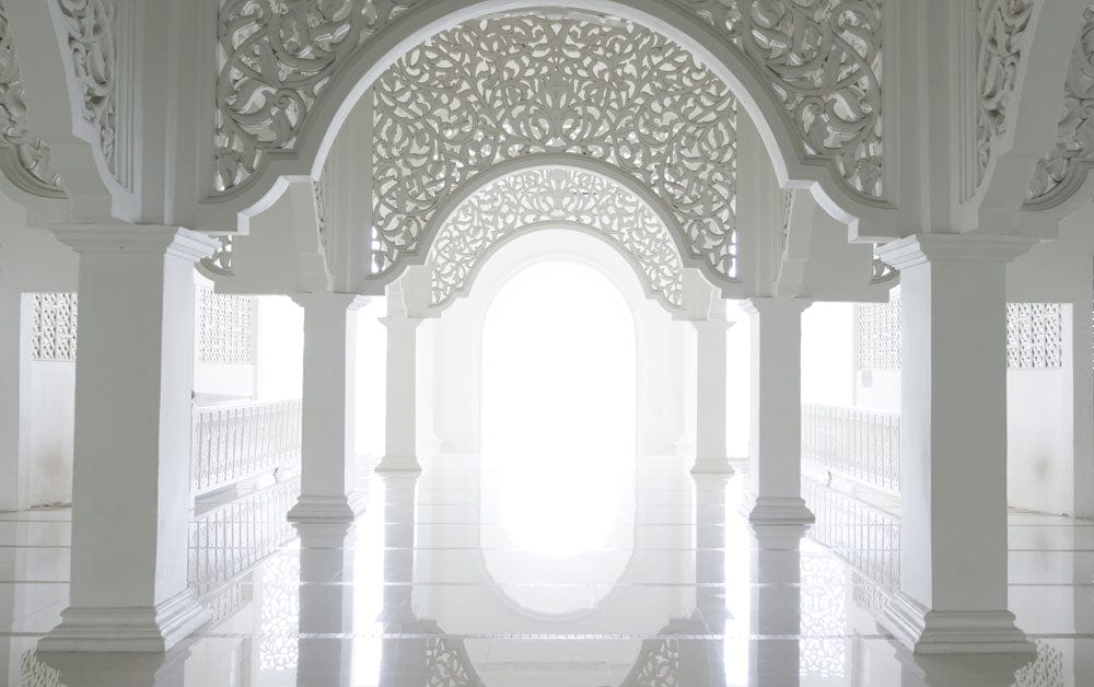 Ornate White Archway Illusion Mural Wallpaper for Elegant Interior Spaces