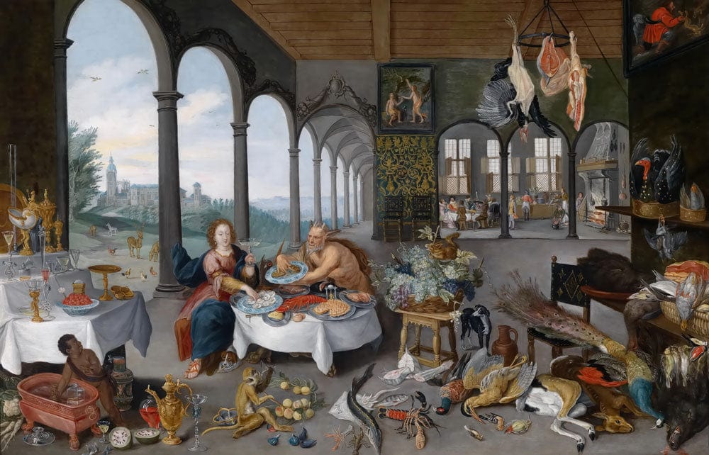 Opulent Baroque Banquet Mural: Elegant Rich Colour Decorative Wallpaper Design