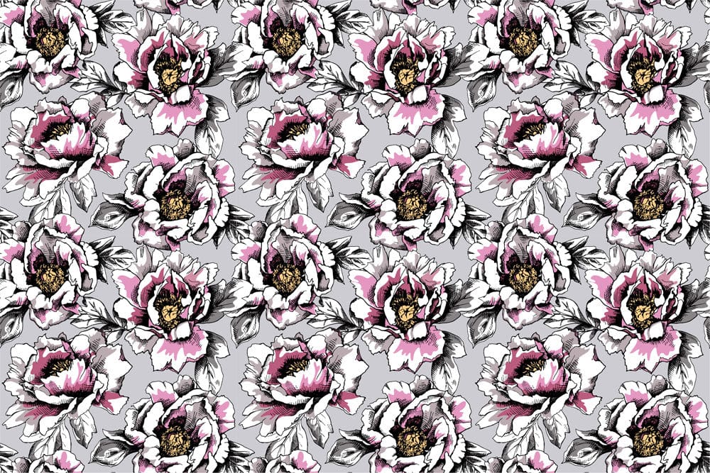 Romantic Floral Blossom Grey and Pink Vintage Chic Wallpaper Pattern
