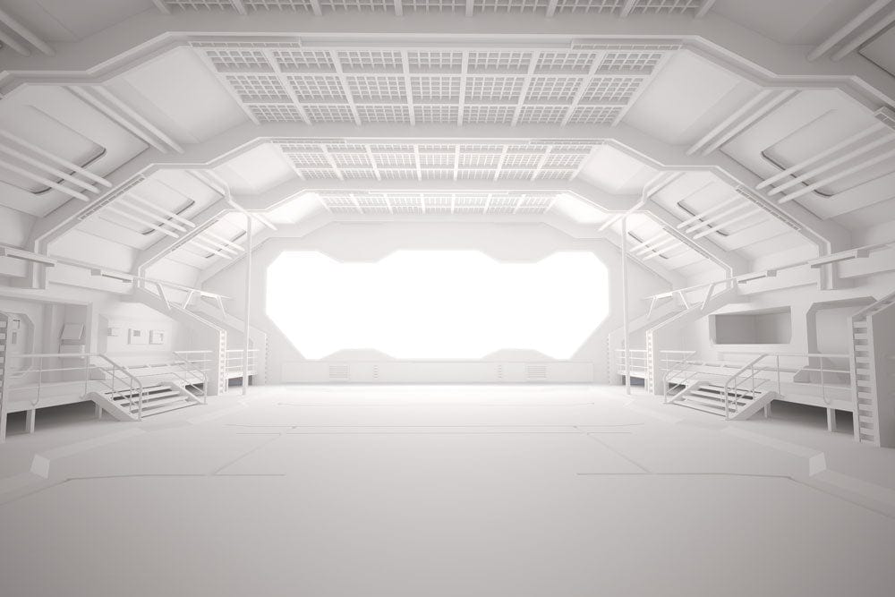 Futuristic White Spacecraft Interior Mural Wallpaper - Modern Sci-Fi Design
