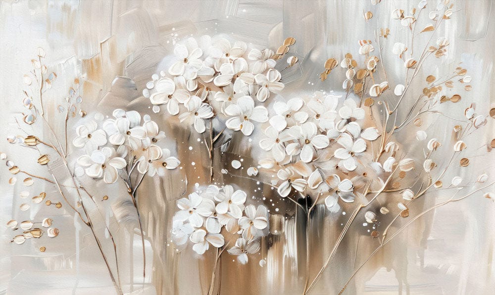Elegant Floral Wonder: Cream and Taupe Artistic Mural Wallpaper Design