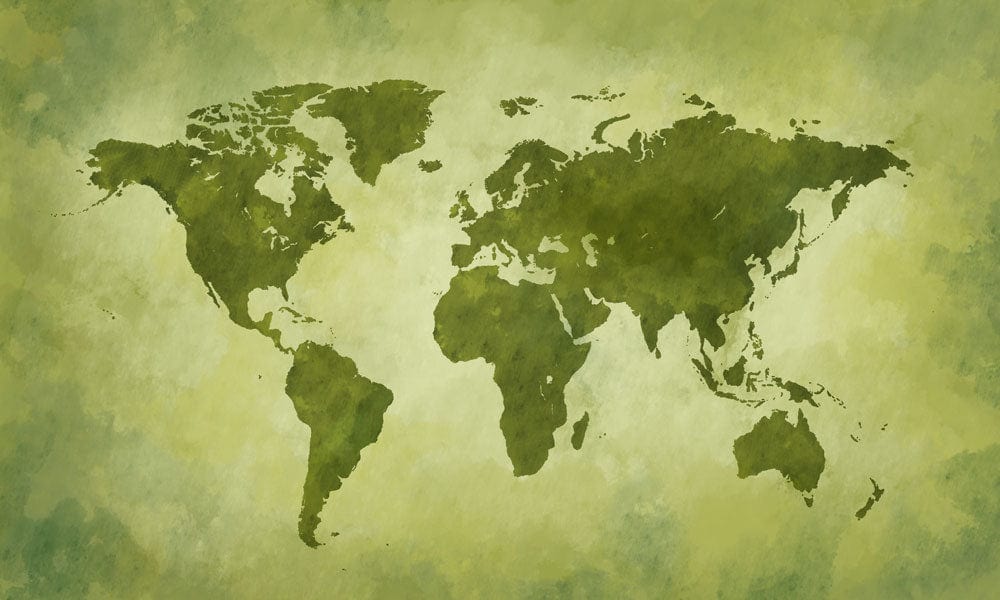 Vintage Green World Map Mural Wallpaper - Earthy Geographic Home Decor