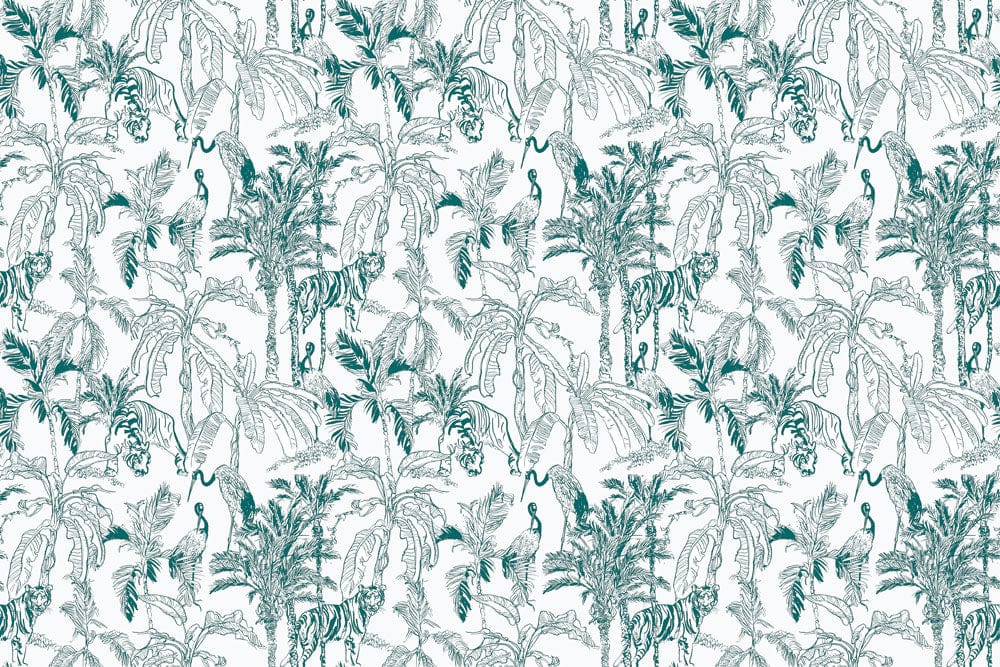 Tropical Oasis Green Botanical Jungle Pattern Mural Wallpaper - Exotic Style