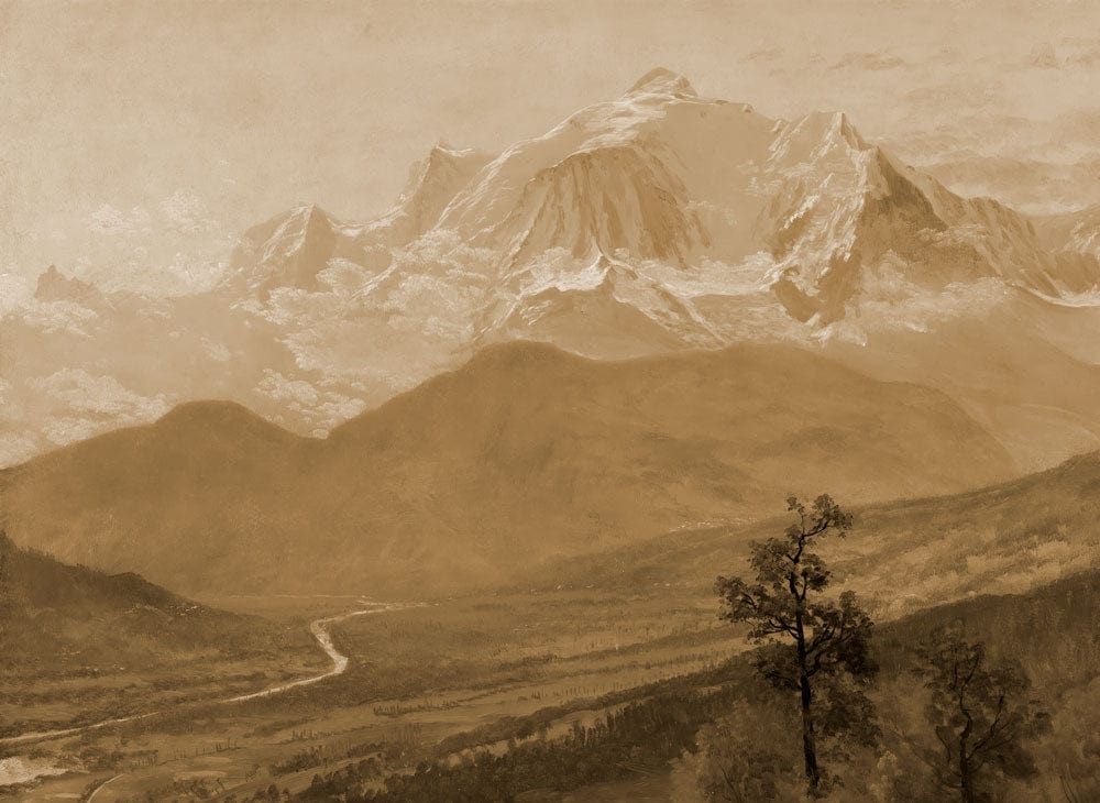 Sepia Mountain Landscape Mural Wallpaper - Vintage Natural Serenity Décor