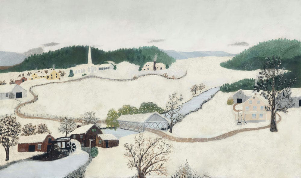 Vintage Winter Countryside Mural Wallpaper - Serene Snowy Landscape Design
