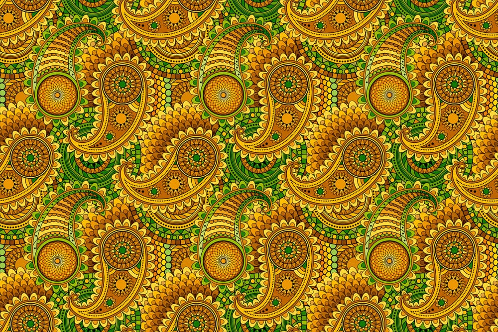Vibrant Green and Gold Paisley Pattern Wallpaper - Boho Style Décor Bliss