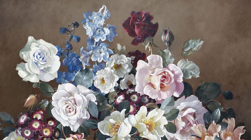 Vintage Floral Bouquet Mural Wallpaper in Pastel and Earthy Tones