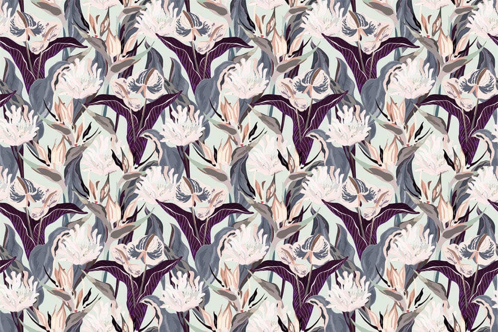 Floral Elegance Botanical Mural Wallpaper in Soft Lilac and Sage Green