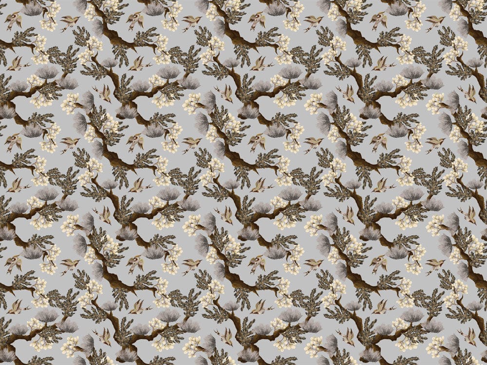 Vintage Botanical Elegance: Grey and Brown Floral Pattern Wallpaper Design