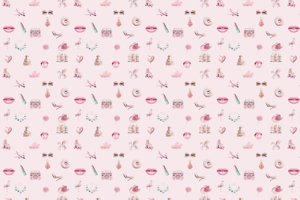 Chic Vintage Pink Patterned Wallpaper with Feminine Elements and Pastel Accents