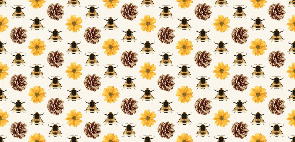 Vintage-Inspired Bee and Floral Pattern Wallpaper in Rustic Yellow and Brown