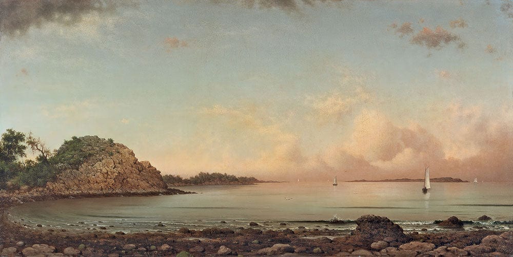 Tranquil Coastal Landscape Mural Wallpaper in Serene Pastel Hues - Nautical Charm