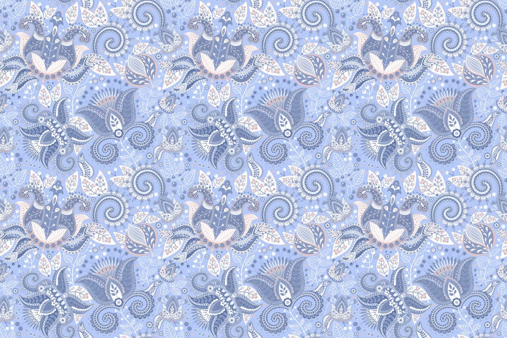 Elegant Blue Floral Paisley Pattern Wallpaper for Sophisticated Home Decor
