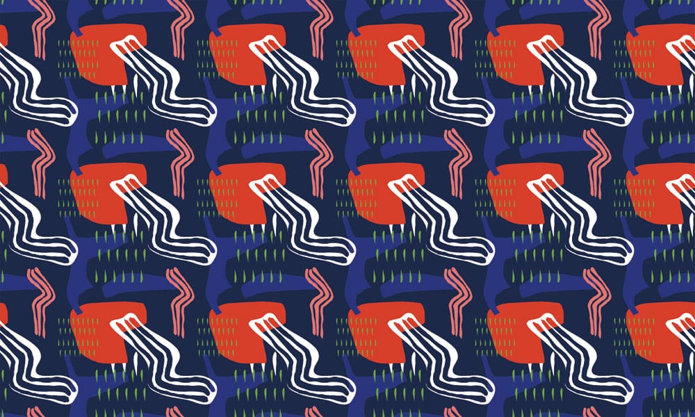 Contemporary Abstract Navy Blue and Coral Geometric Pattern Wallpaper Design