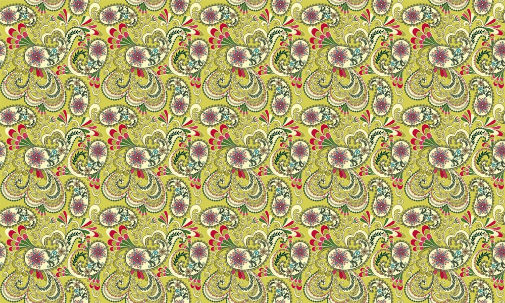 Vintage Floral Paisley Wallpaper in Green and Red - Retro Chic Decor
