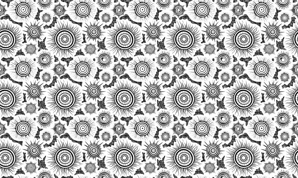 Monochrome Sunburst Mandala Pattern Wallpaper - Black and White Retro Elegance