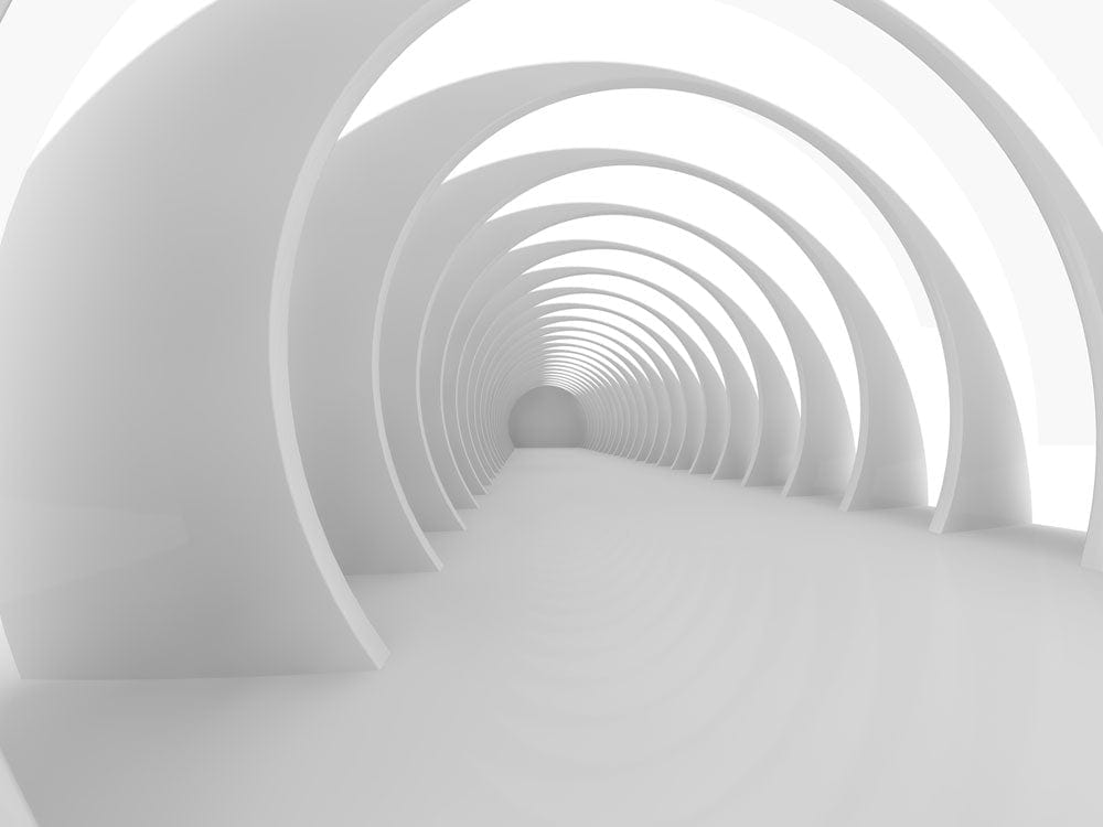 Futuristic White Tunnel 3D Effect Mural Wallpaper for Modern Interiors