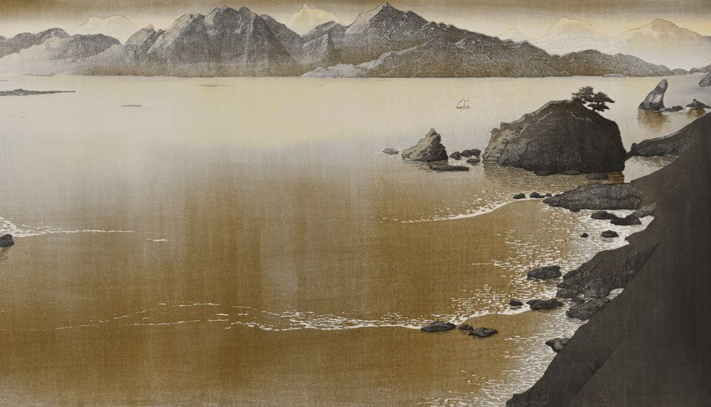 Serene Sepia Mountain Landscape Wall Mural - Classic Oriental Design