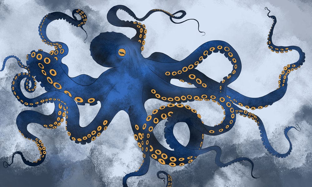 Deep Blue Ocean Octopus Mural Wallpaper - Marine Artistic Design