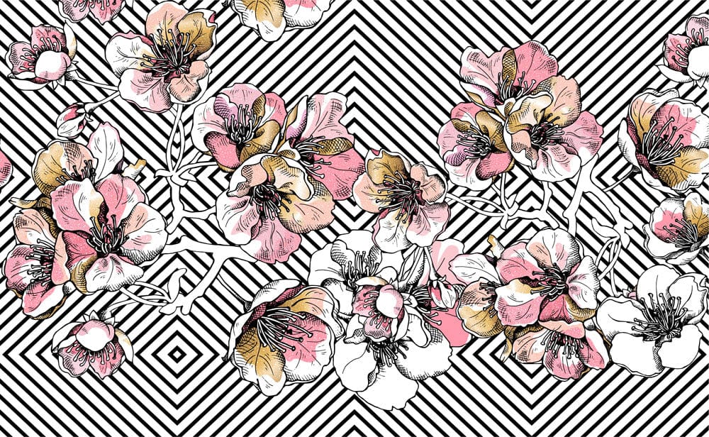 Geometric Blossom Stripe Wallpaper