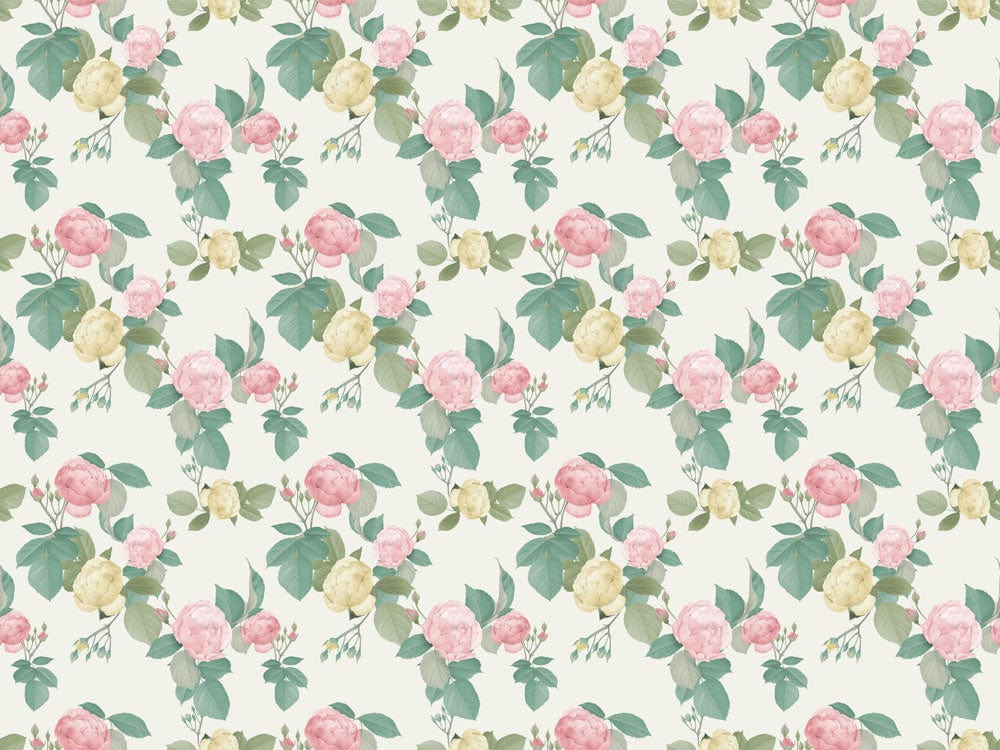 Vintage Floral Pastel Botanical Pattern Wallpaper in Pink and Green Hues