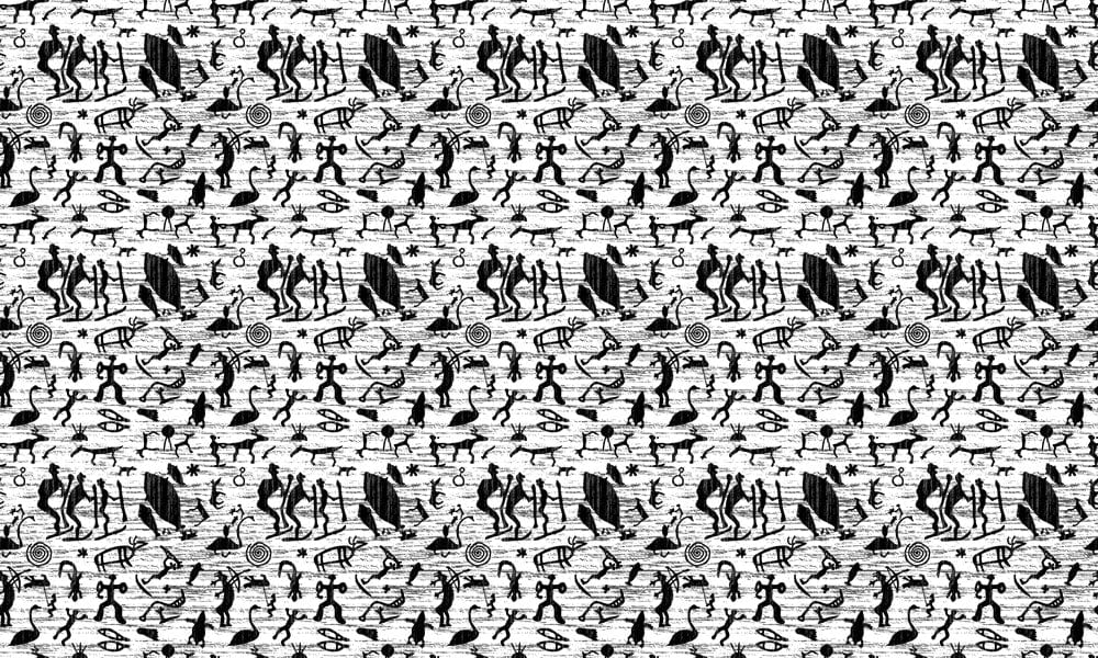Monochrome Tribal Art Deco Patterned Wallpaper - Bold Retro Style Design