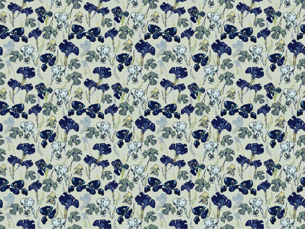 Elegant Botanical Berries Blueprint Style Wallpaper in Muted Blue and Green