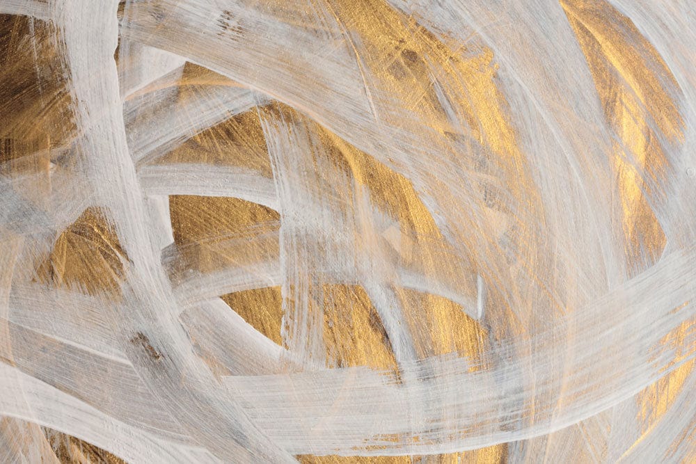 Elegant Gold and White Abstract Brushstroke Mural Wallpaper Design