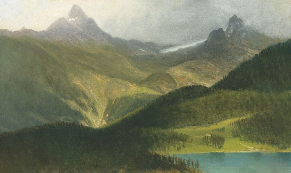 Serene Mountain Landscape Mural Wallpaper: Verdant Green, Classic Artistic Style