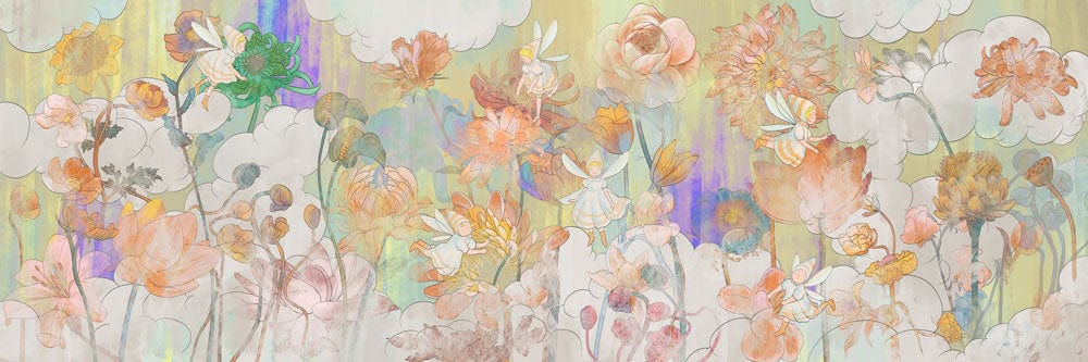 Pastel Dreamscape Floral Mural Wallpaper with Watercolour Blossoms and Soft Hues