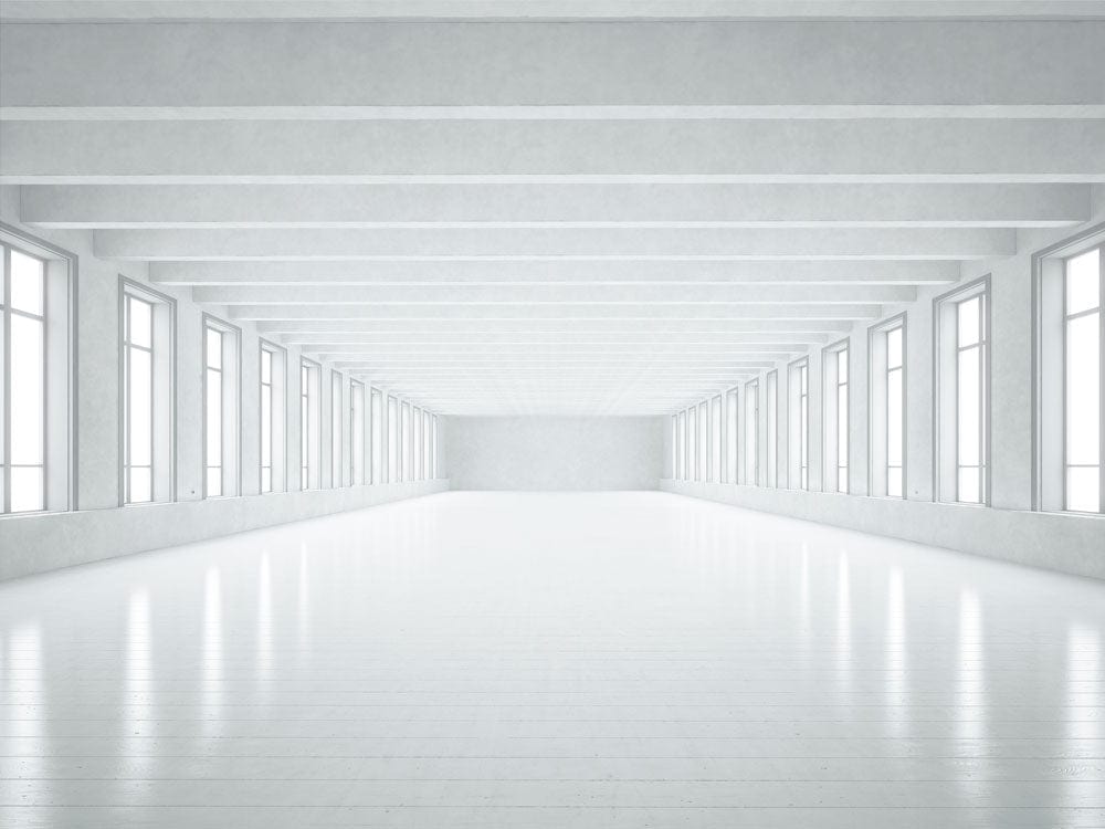 Minimalist White Architectural Panorama Mural Wallpaper for Spacious Interiors
