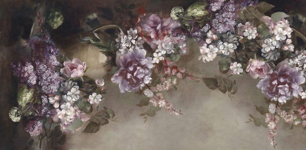 Vintage Floral Mural Wallpaper with Lilac and Ivory Bloom Design
