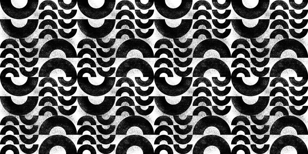 Monochrome Vintage Geometric Wave Pattern Wallpaper for Modern Interiors