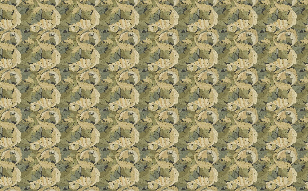 Vintage Botanical Leaf Pattern Wallpaper in Olive Green and Beige Tones