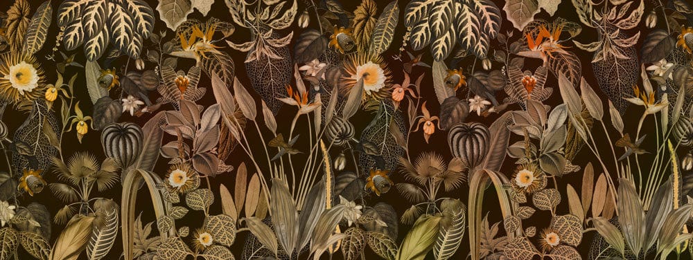 Vintage Botanical Dark Floral Pattern Wallpaper - Exotic Nature Inspired Décor