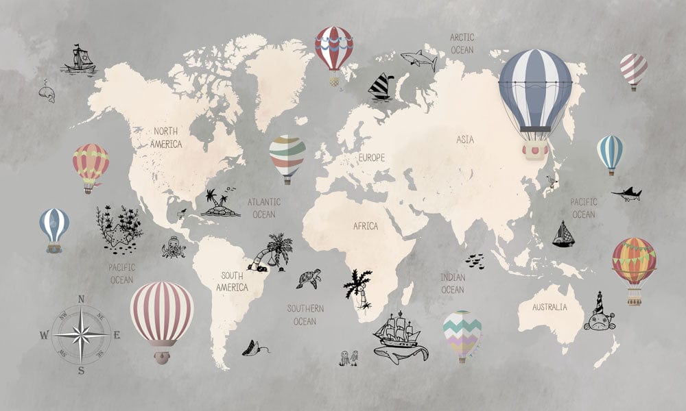 Hot Air Balloon Map Decorative Hot Air Balloons For Kids Room