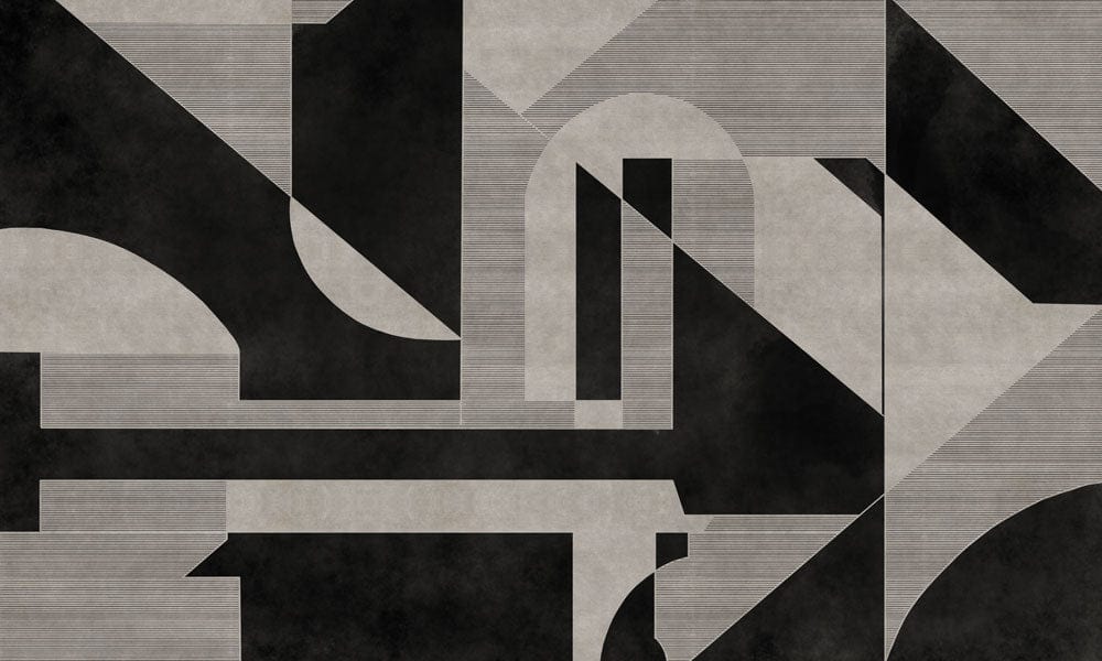 Monochrome Geometric Art Deco Wallpaper Mural in Black and Grey Tones