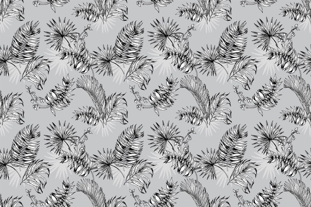 Elegant Monochrome Tropical Leaves Wallpaper - Stylish Grey Botanical Design