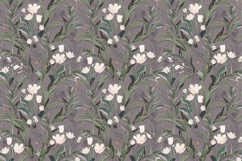 Moody Botanical Tulip Garden Wallpaper