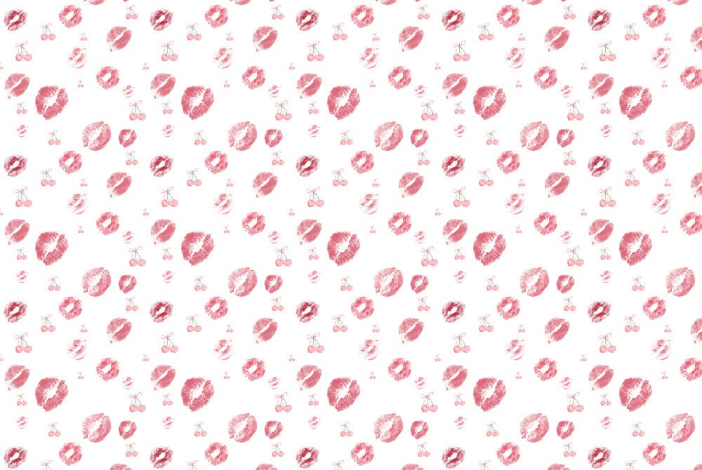 Kiss Print Repeated Pattern Wallpaper in Red and White Design